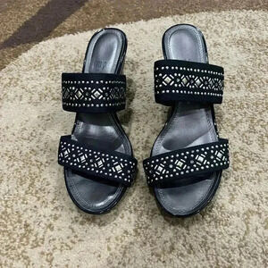 Lms gold and black wedge backless sandal